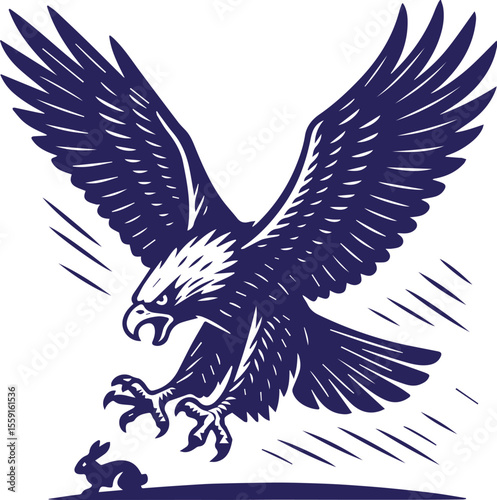 Eagle swooping down on rabbit in bold graphic style