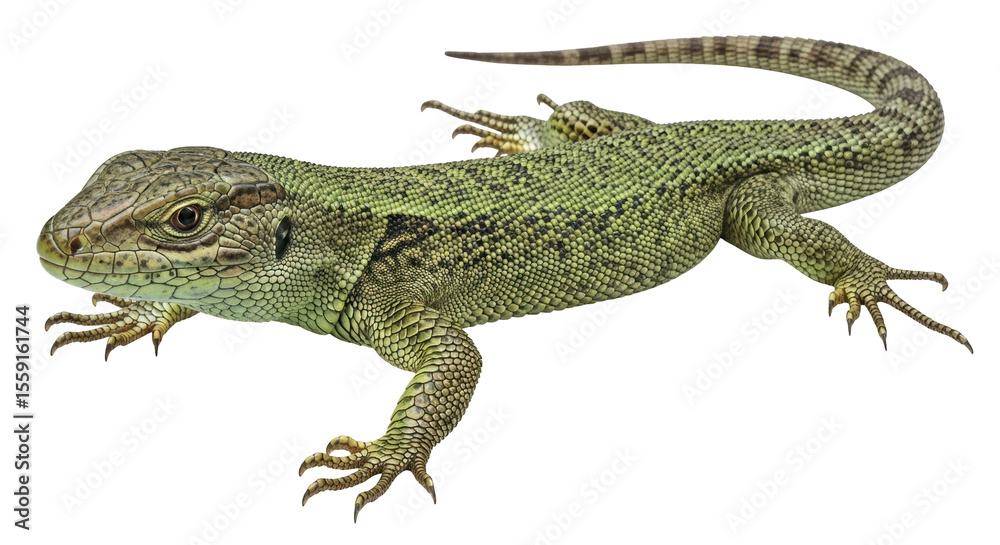 Fototapeta premium Isolated Green Lizard on White Background