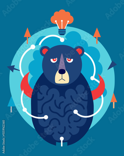 Fear and doubt constricting like a bear around the brain ping it in a cycle of avoidance.. Vector illustration