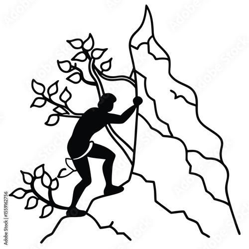 Silhouette of a Climber Ascending a Rocky Tower A Bold Climbing Illustration