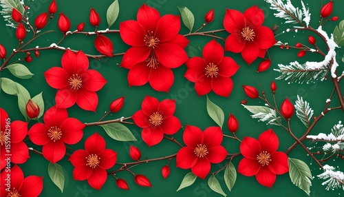 Floral branches with red blossoms