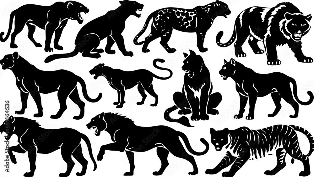 Obraz premium Vector Silhouette Animal Sets – Minimal Black Silhouettes on White Background