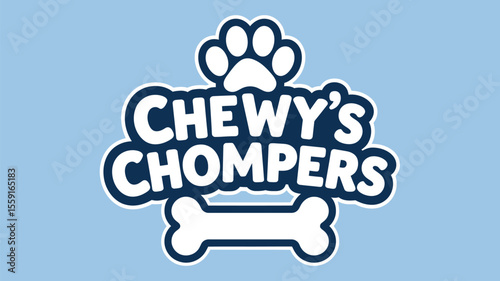 Dog food name flat vector. Chewy's chompers. Pet food name. Vector illustration. Brand name.