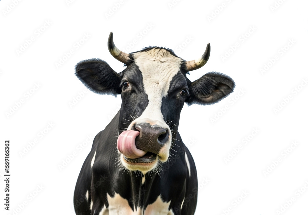 Naklejka premium A black and white cow is the central subject of the image