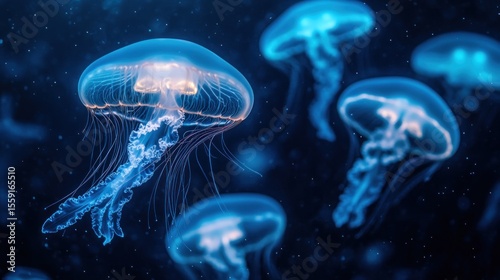 Bioluminescent jellyfish in deep water