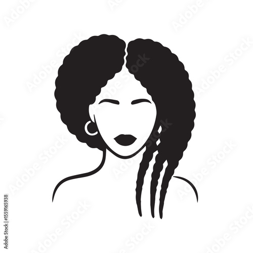 Beautiful female face with long hair braids design isolated on white background