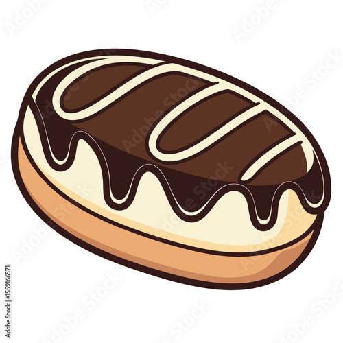 Delicious chocolate eclair pastry with cream filling isolated on white background