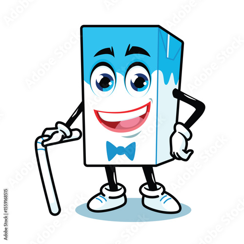 milk box cartoon standing with straw