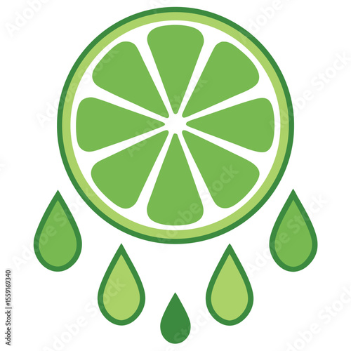 Fresh lime slice with dripping juice drops isolated on white background