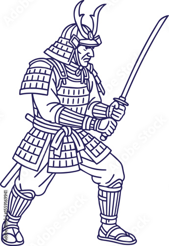 Samurai warrior holding sword in traditional armor illustration