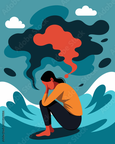 An endless wave of unfavorable opinions washing over a person making it hard to come up for air.. Vector illustration