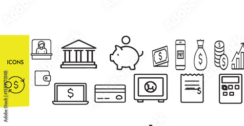 Bank & Finance Icon Set – Payment, ATM & Online Banking Symbols