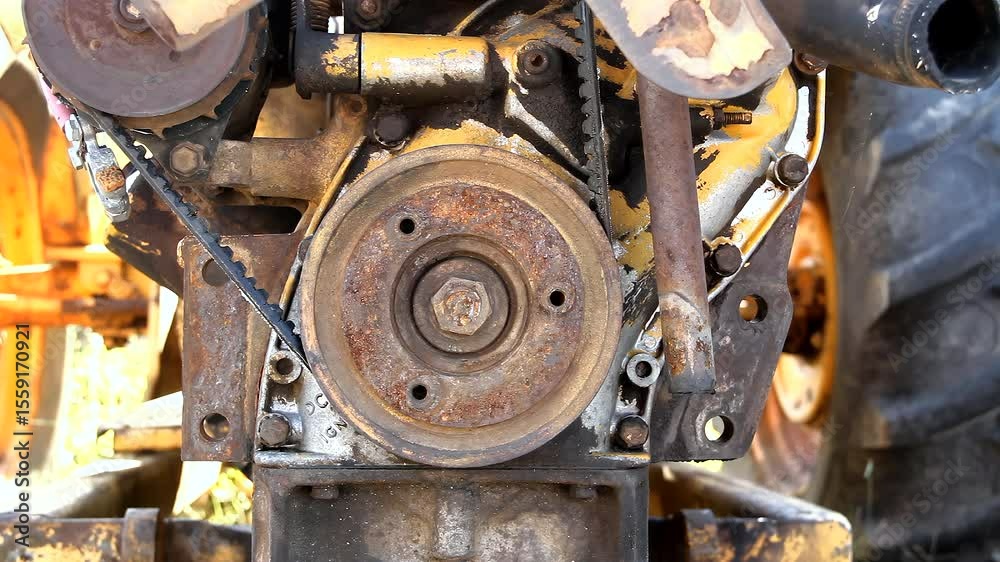 Old Tractor Engine Lower Front End Turned By Hand