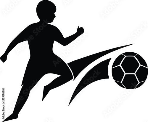 Silhouette of a Soccer Player Kicking a Ball with Dynamic Lines