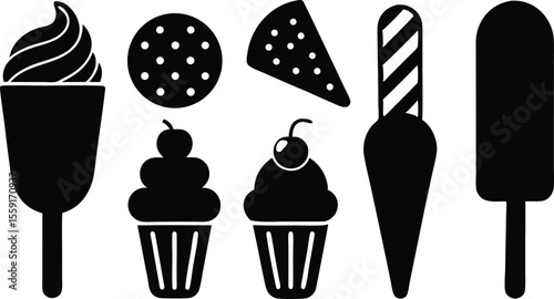 Dessert Icons Ice Cream Cupcakes Cookie Cake and Popsicle
