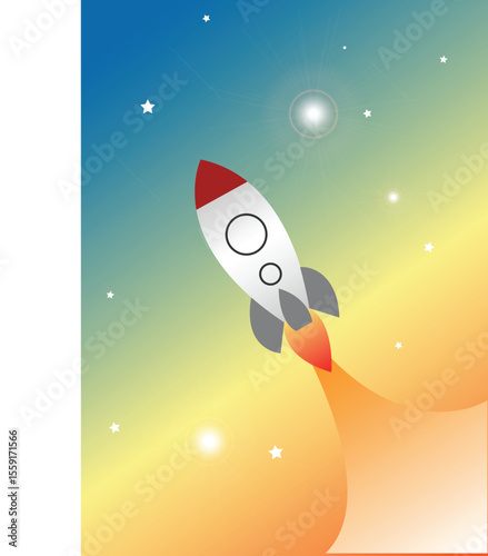 Rocket Launch into Space A vibrant vector illustration of a rocket soaring through a colorful cosmos
