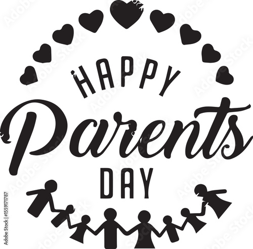 Happy Parents Day celebration with hearts and figures
