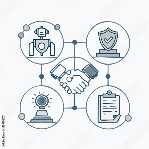 Conceptual illustration of a business agreement, partnership, and technological integration.