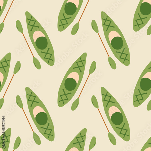 Seamless pattern with Canoe, Kayak and paddles. Vector illustration 