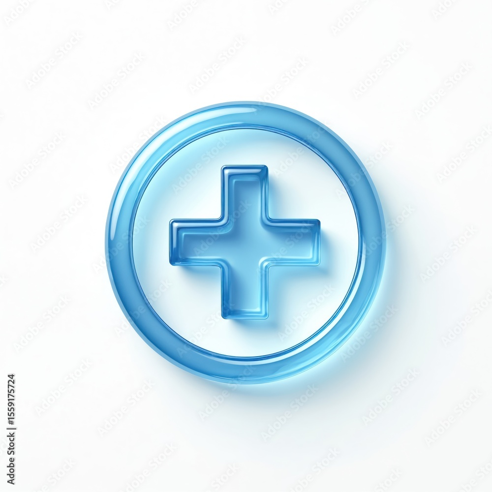 Obraz premium Blue medical cross icon inside circle isolated on white background. Healthcare sign illustration. Symbol of medicine, pharmacy, first aid, emergency help. 3D rendering for website, app.