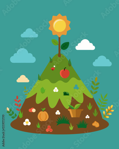 A mound of nutrientrich organic matter accumulating and decomposing over time to create a sustainable cycle of nourishment for plants and organisms alike.. Vector illustration