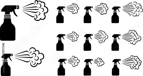 Set of spray steam for spray bottle vector icons
