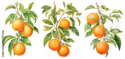 PNG Vibrant oranges on branches, element set on transparent background