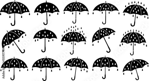 Umbrella with water drops icon set
