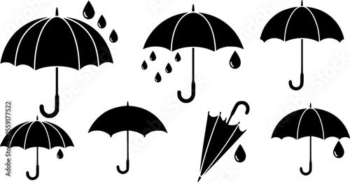 Umbrella with water drops icon set
