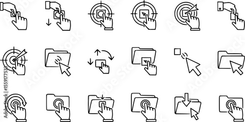 Drag and drop icon line art, vector set
