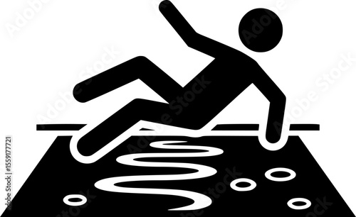 Slippery floor icon stroke vector icon simple black style, illustration.
