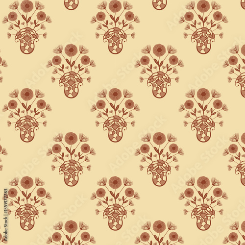 Floral block print seamless vector pattern