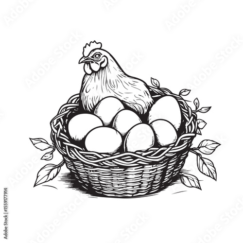 Minimalist design of eggs in basket 