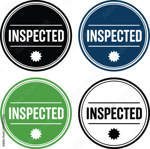 Inspected stamp vector set quality control assurance check mark seals approved