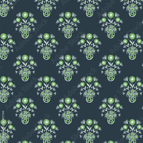 Floral block print seamless vector pattern