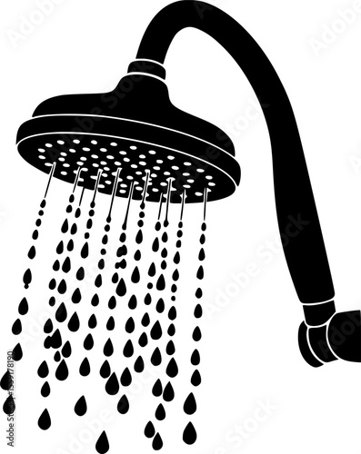 Running Shower Head with Water Droplets on transparent background Minimal Design
