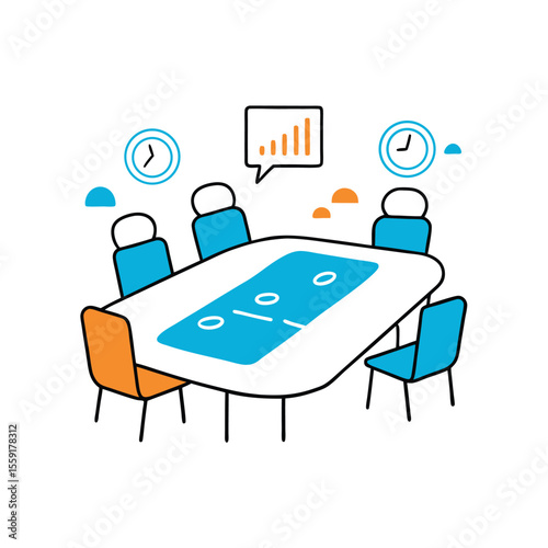 boardroom table with documents corporate discuss vector icon.