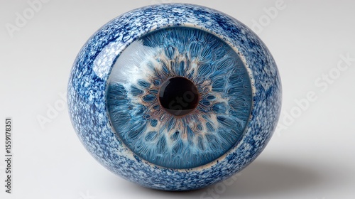 This striking ceramic art piece embodies a blue eye design, showcasing detailed textures and vibrant patterns, set against a clean, neutral background, highlighting its craftsmanship.