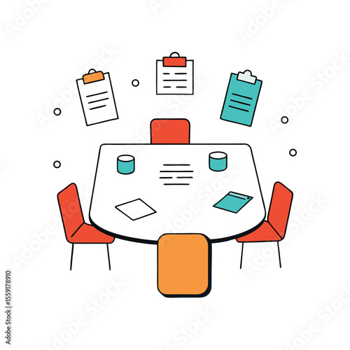 boardroom table with documents corporate discuss icon.