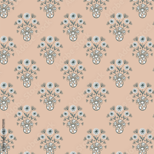 Floral block print seamless vector pattern