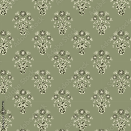 Floral block print seamless vector pattern