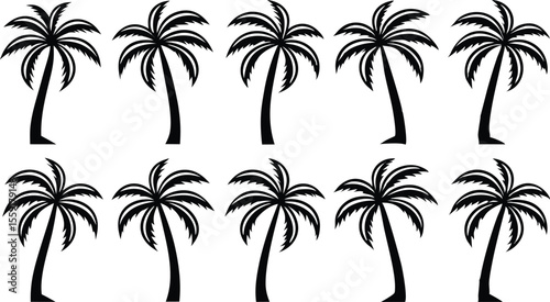 Wallpaper Mural Black and white palm tree silhouettes arranged on white background suitable for design Torontodigital.ca