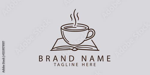 Coffee and book logo design for cafe bookstore library shop logo for reading and coffee shop