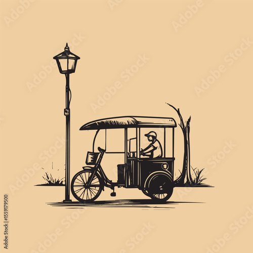 Hand drawn Roadside tea stall or coffee shop with street side view
