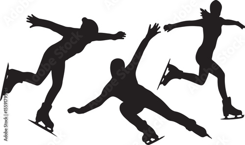 Dynamic black silhouette group depicting action and energy in speed skating activities