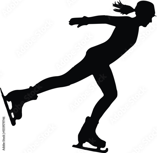 Dynamic silhouette of a female figure skating with graceful movement on ice