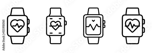 collection of minimalist smartwatch icons with heart rate monitoring displays 