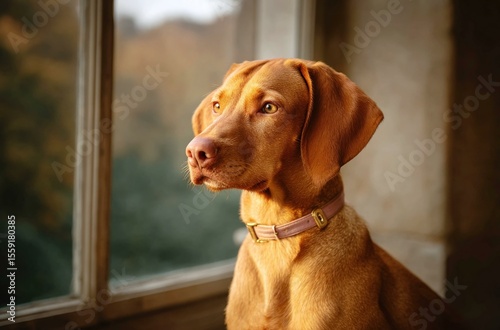Dog by the Window in Golden Light