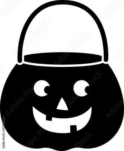 Simple cute Halloween Candy Bag Silhouette Icon.
Halloween Pumpkin Candy Bucket Illustration  isolated. 
Jack-o-Lantern Trick or Treat Bucket Vector.
Transparent background. SVG file.
