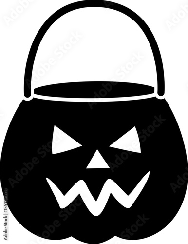 Simple cute Halloween Candy Bag Silhouette Icon.
Halloween Pumpkin Candy Bucket Illustration  isolated. 
Jack-o-Lantern Trick or Treat Bucket Vector.
Transparent background. SVG file.

